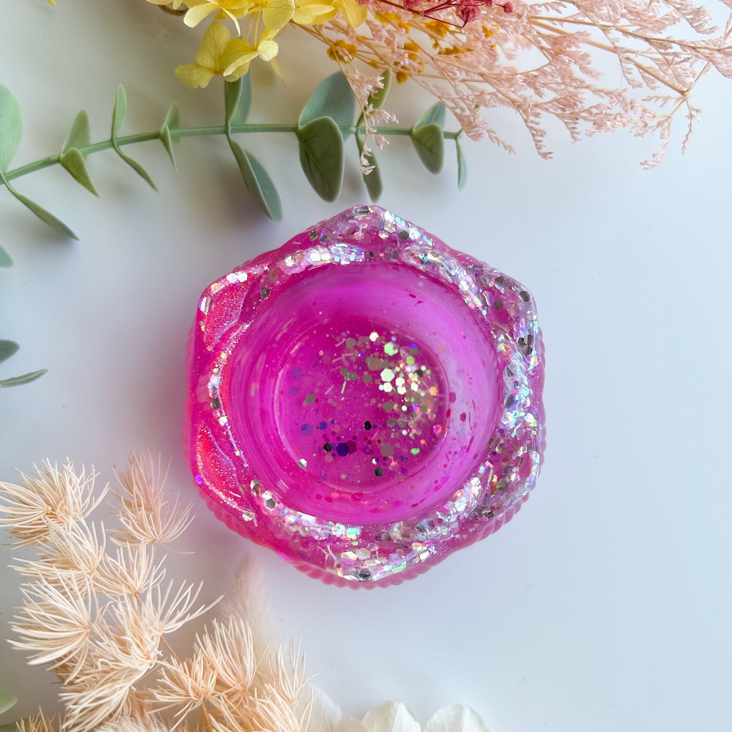 Hot Pink Glittery Flower Bowl