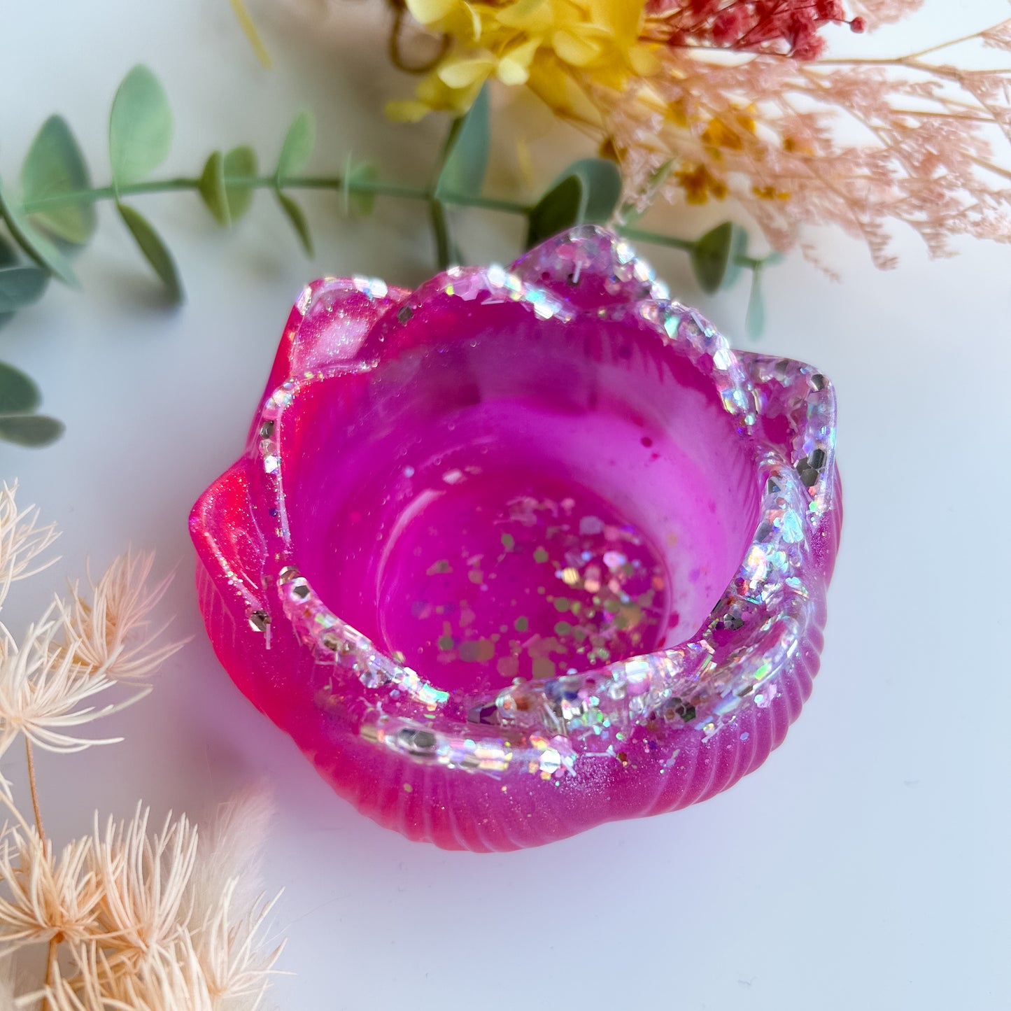 Hot Pink Glittery Flower Bowl