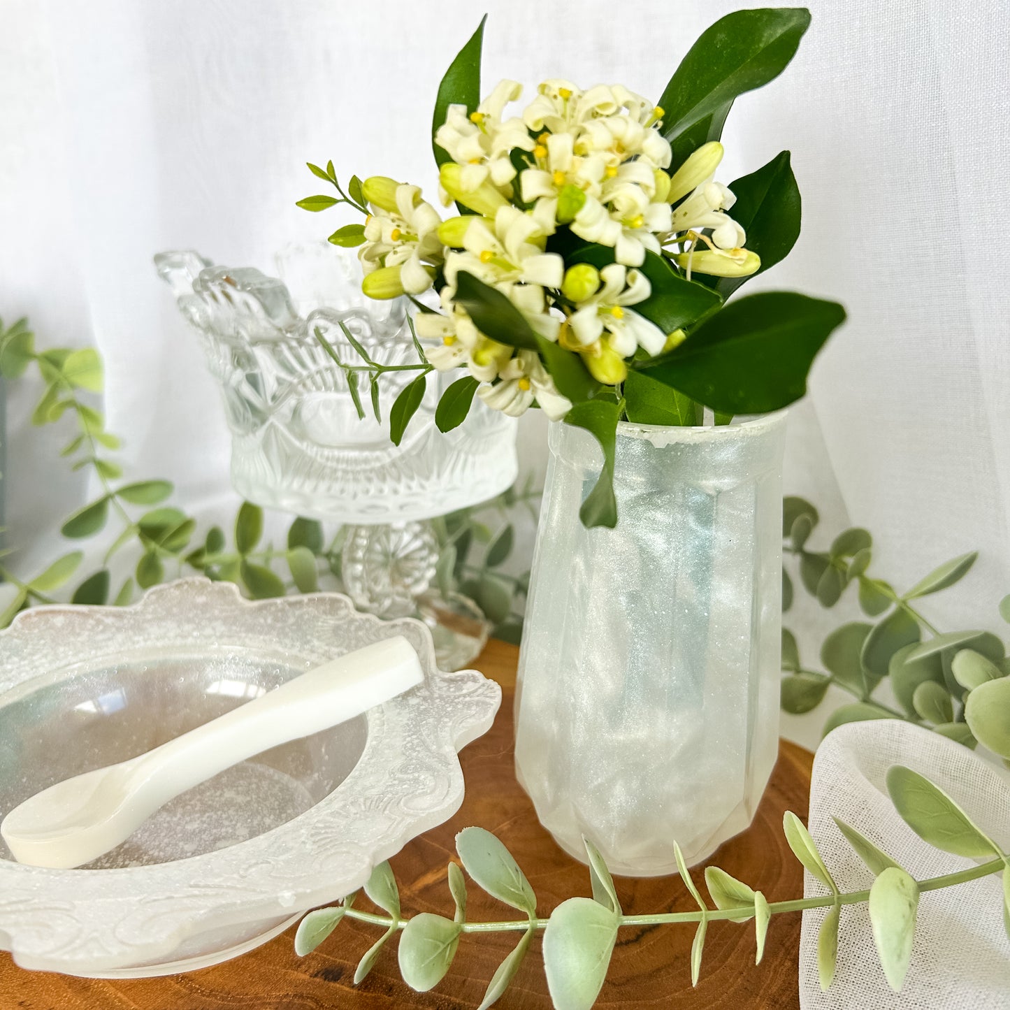 Glittery White Resin Vase
