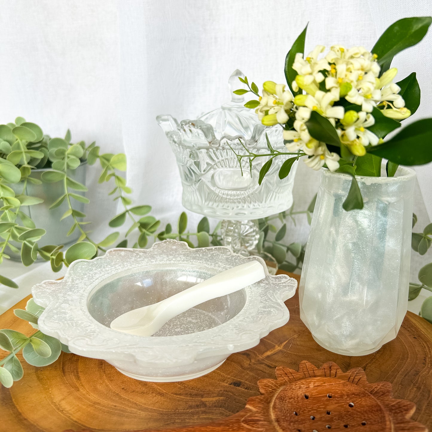 Glittery White Resin Vase